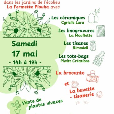 Affiche de l’événement : Samedi 17 mai après-midi, venez aux jardins pour faire des cadeaux grâce à la présence de stands de créatrices artisanes